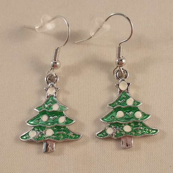 Silver Plated Layered Green Tree Dangle Earrings Women's Party Gift - Picture 1 of 2